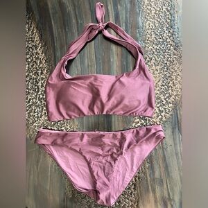 BECCA shimmer rose pink metallic bikini top size D bottoms size medium